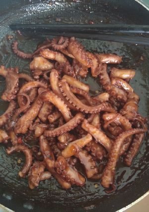 Hình của món Bạch tuột xào cay.