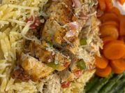 A picture of chicken and orzo
