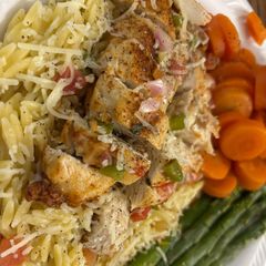 A picture of Grilled Chicken and Vegetable Orzo Fiesta.