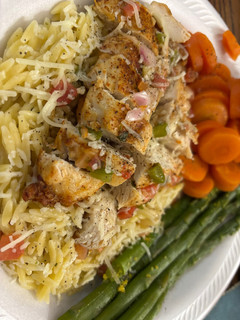 A picture of Grilled Chicken and Vegetable Orzo Fiesta.