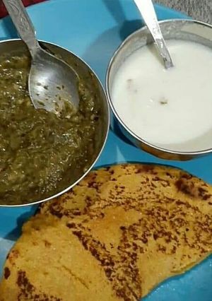 A picture of Makki ki Roti with saag.
