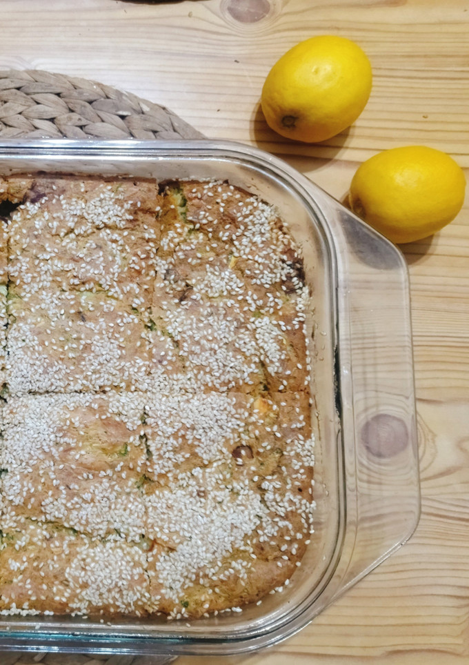 A picture of Zucchini Pie without Crust, with Bacon, Cream Cheese & Green Onions 🌱.