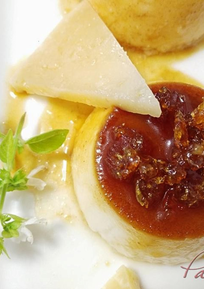 Una foto de Flan de queso curado