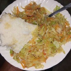 Ugali and cabbage A picture of Ugali and cabbage.