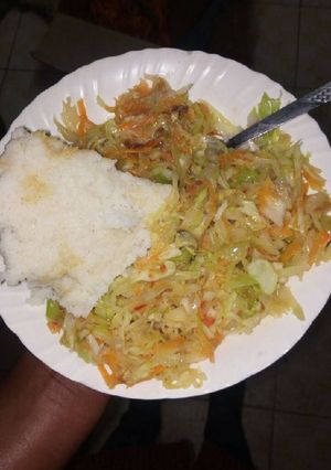 A picture of Ugali and cabbage.