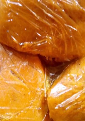 A picture of Palm oil moi moi.
