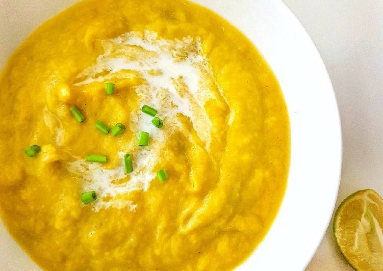 Steps to Prepare Award-winning Leek and pumpkin soup with lime