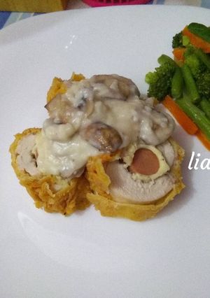 Foto resep Chicken cordon bleu with sauce mushroom creamy cheese