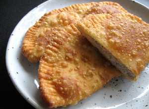 A picture of ‘Chebureki’ Deep-fried Meat Stuffed Pastry.
