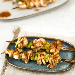 A picture of Japanese yakitori (chicken thigh).