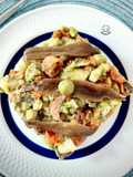 Ensalada de patata trufada con aguacate y anchoas