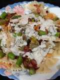 Lacitos con trigueros y bacon en salsa de yogur