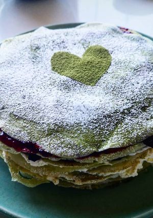 A picture of Matcha layer pancakes.