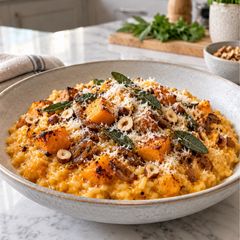 A picture of Butternut squash, sage & caramelized onion risotto.