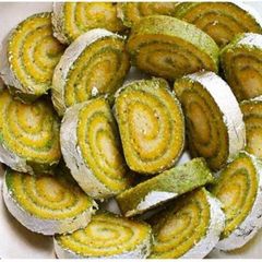 A picture of Badam Pista Kaju Pinwheels.