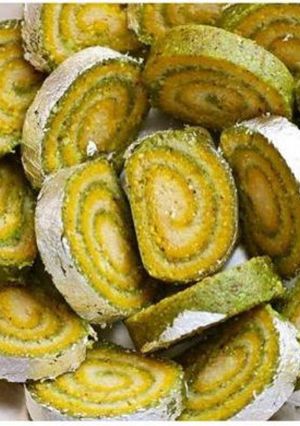A picture of Badam Pista Kaju Pinwheels.