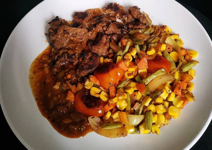 Grilled Beef and Veggies with Homemade BBQ Sauce