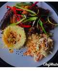 Orange-Spring Onions-Chilli Rice with Sticky Spicy Pork Ribs And Homemade Coleslaw
