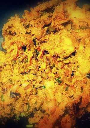 A picture of Egg Kothu Parotta.