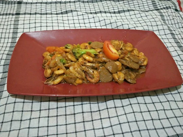 Langkah Mudah untuk Membikin Resep Udang Barbeque (with sayur brokoli and pentol) yang Lezat Anti Ribet, Lezat Sekali