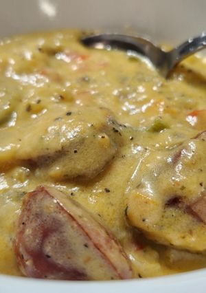 A picture of Crockpot Sausage Potato Cheese Casserole.
