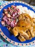 Pollo Frito aliñado y Ensalada Rusa