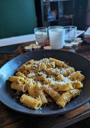 A picture of Pistachio & Pancetta Carbonara.