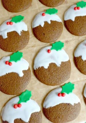 A picture of Vickys Christmas Pudding Cookies, GF DF EF SF NF.
