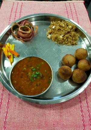 A picture of Daal, Bati and Churma (Rajasthani Thali).