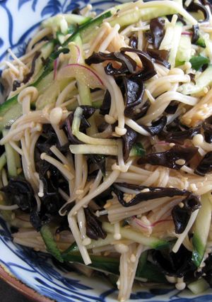A picture of Enoki, Black Fungus & Cucumber Salad.