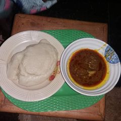 A picture of Semolina and Ogbono soup.