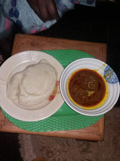 A picture of Semolina and Ogbono soup.