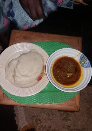 A picture of Semolina and Ogbono soup.