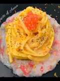 Tagliolino all’arancia su carpaccio di gambero viola di Gallipoli