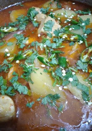 A picture of Chicken aloo ka shorbe wala salan.