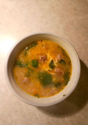 A picture of Italian wedding soup.