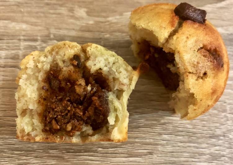 Recette Délicieux Muffins banana bread pépites de chocolat - cœur
praliné 🍌🌰 🍫