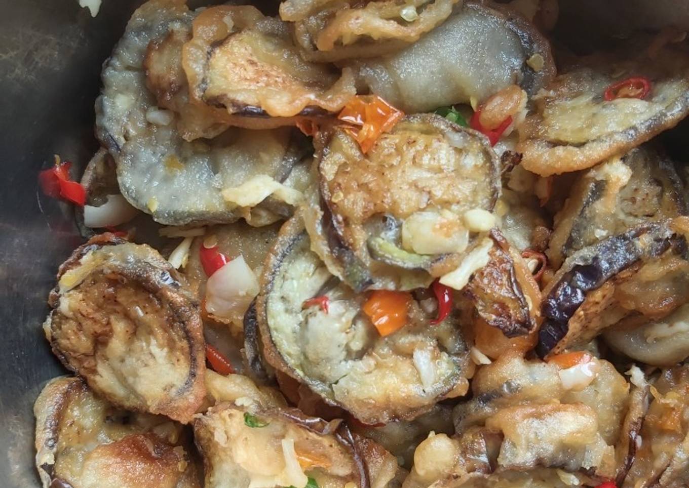 Terong goreng tepung bumbu cabe bawang simpel