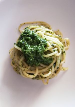 A picture of Spaghetti with Genovese Pesto 🌿😋.