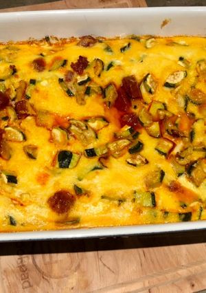 Une photo de Gratin de polenta aux courgettes et chorizo