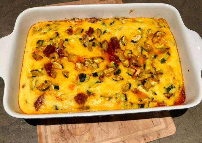 Recette Savoureux Gratin de polenta aux courgettes et chorizo