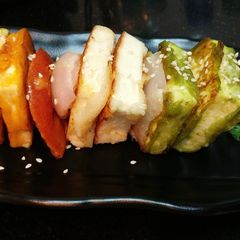 A picture of Tri-coloured Tawa Paneer Tikka.