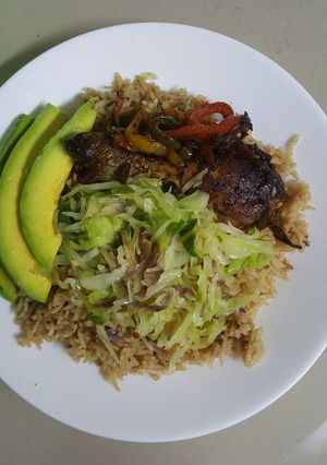 A picture of Pilau Fried Cabbage & Chicken.
