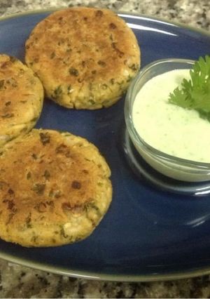 A picture of Tofu Cutlets With Coriander & Mint Dip.