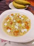 Chicken Noodle Soup with Carrot, Onion, and Hard-Boiled Egg