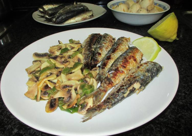 Sardinas a la plancha con champiñones