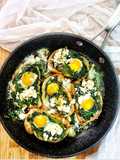 Baked Toasts with Spinach, Egg, and Feta Cheese