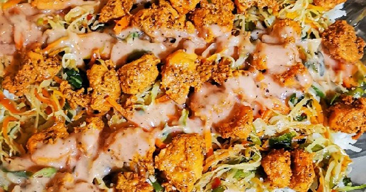 Chicken BarBQ rice platter with mayo sauce 🫙 ️😋 Recipe by Jia Junaid