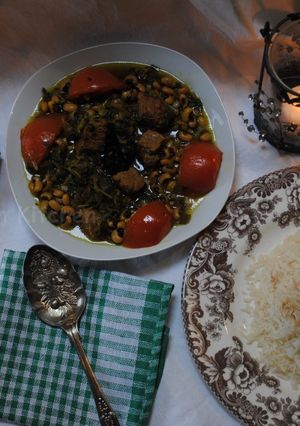 A picture of Azerbaijani Ghormeh sabzi or herb stew.