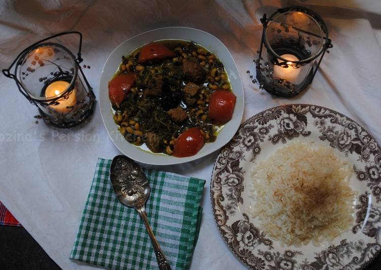 Azerbaijani Ghormeh sabzi or herb stew